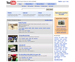 a screenshot of the Youtube homepage from the year 2005